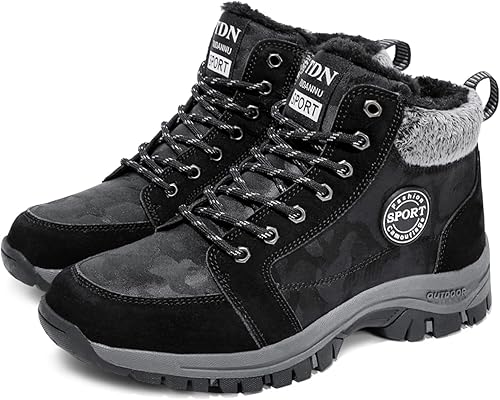 Qiucdzi Botas de nieve de invierno para hombre, con forro de piel cálida, antideslizantes, para exteriores, zapatos de trekking antideslizantes