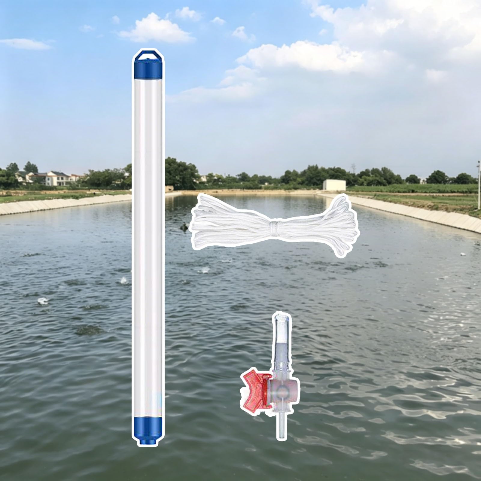 Próbnik wody z zaworem i liną, rura do pobierania próbek PVC do jezior, strumieni i stawów, rozmiary 500 ml i 1000 ml, przenośny pojemnik na próbki płynów z liną 100 m