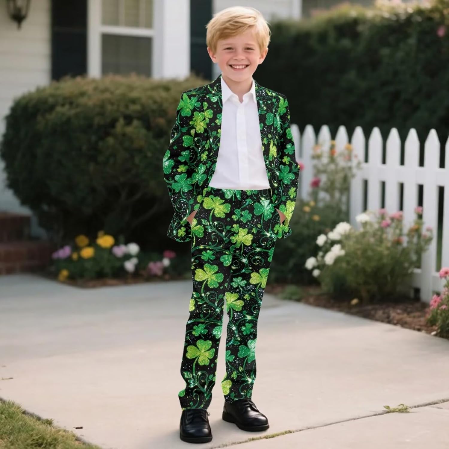 Boys Formal Slim Fit Suits, Cozy Blazer Pant Set Breathable Kids Tuxedo Suit Sets, Adjustable Waist Size 5-14 Years