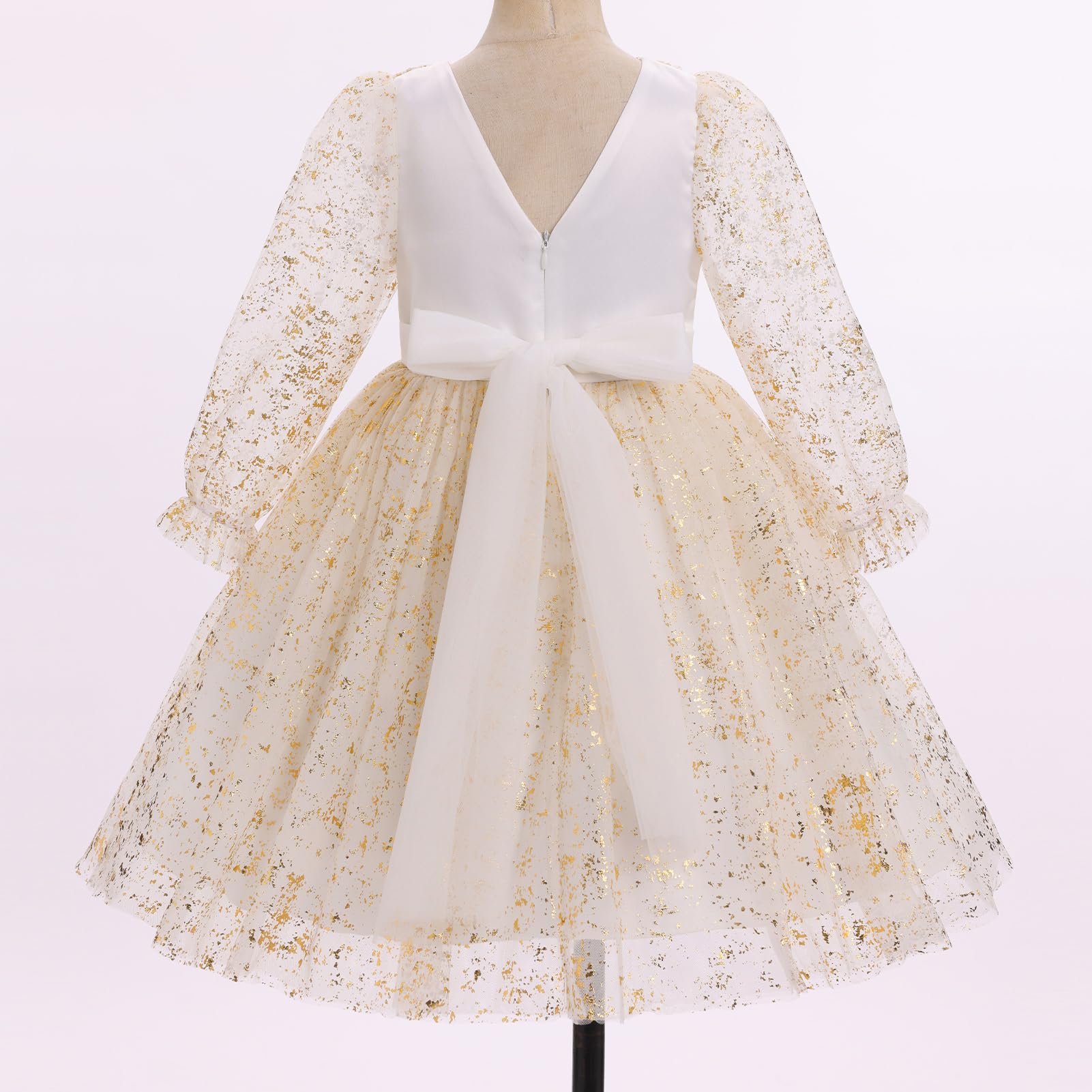 IMEKIS Kleinkind Kinder Mädchen Tüllkleid Blumenstickerei glitzernd Hochzeit Party Langarm Herbst Fotoshootings Outfit 2-8T