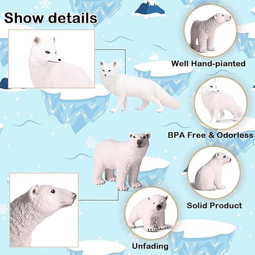 Miniatura 10 de 18 figuras de animales árticos, mini figuras realistas de animales polares para niños pequeños, figuras de animales del mar del océano con zorro