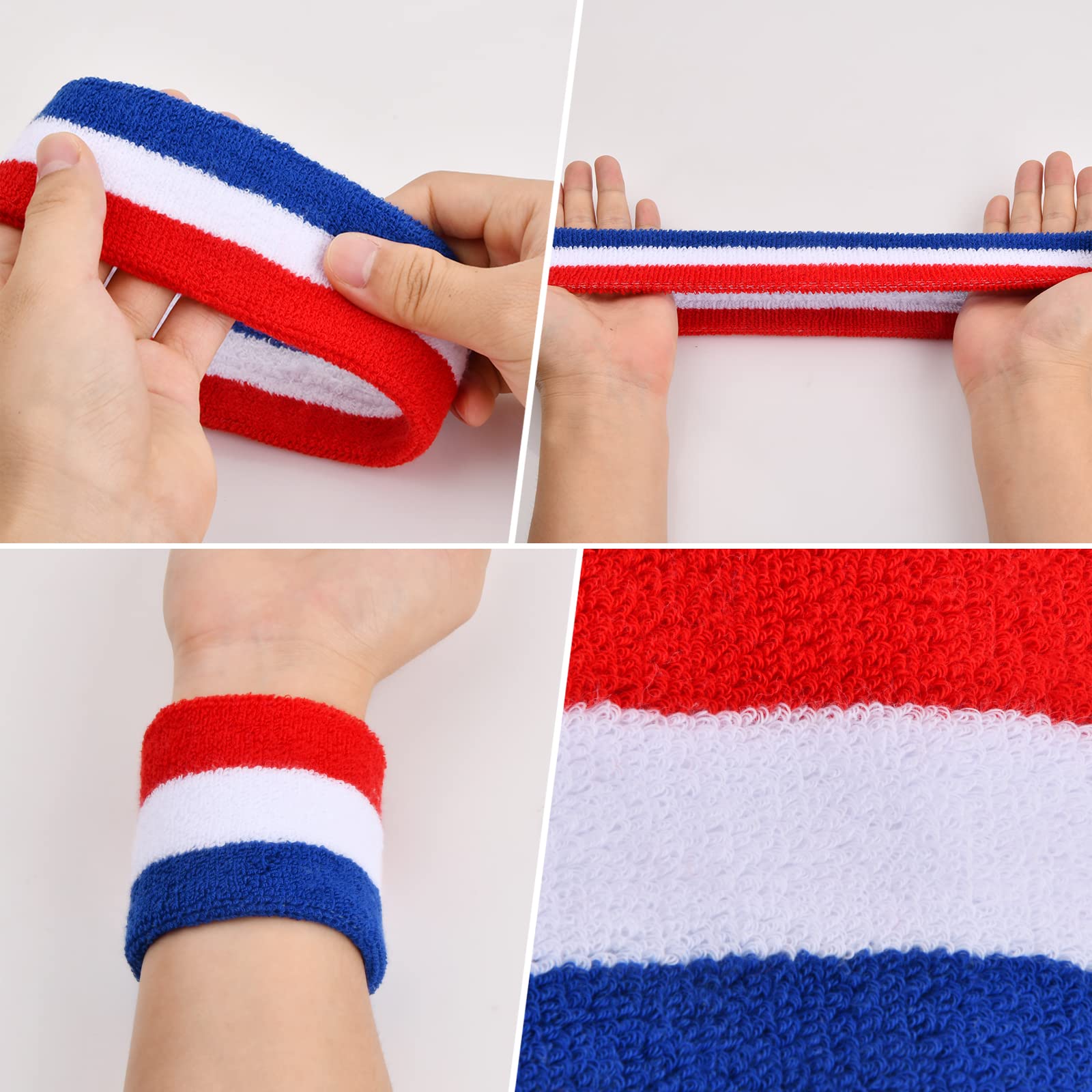 3 Stück Schweißbänder Set, Sportstirnband Handgelenk, Feuchtigkeitstransport Schweiß Absorbierendes Stirnband, Athletisches Baumwollschweißband für Sport (1 Stirnband + 2 Armbänder) (Rot Weiß Blau 3 Stück Schweißbänder Set, Sportstirnband Handgelenk, Feuchtigkeitstransport Schweiß Absorbierendes Stirnband, Athletisches Baumwollschweißband für Sport (1 Stirnband + 2 Armbänder) (Rot Weiß Blau