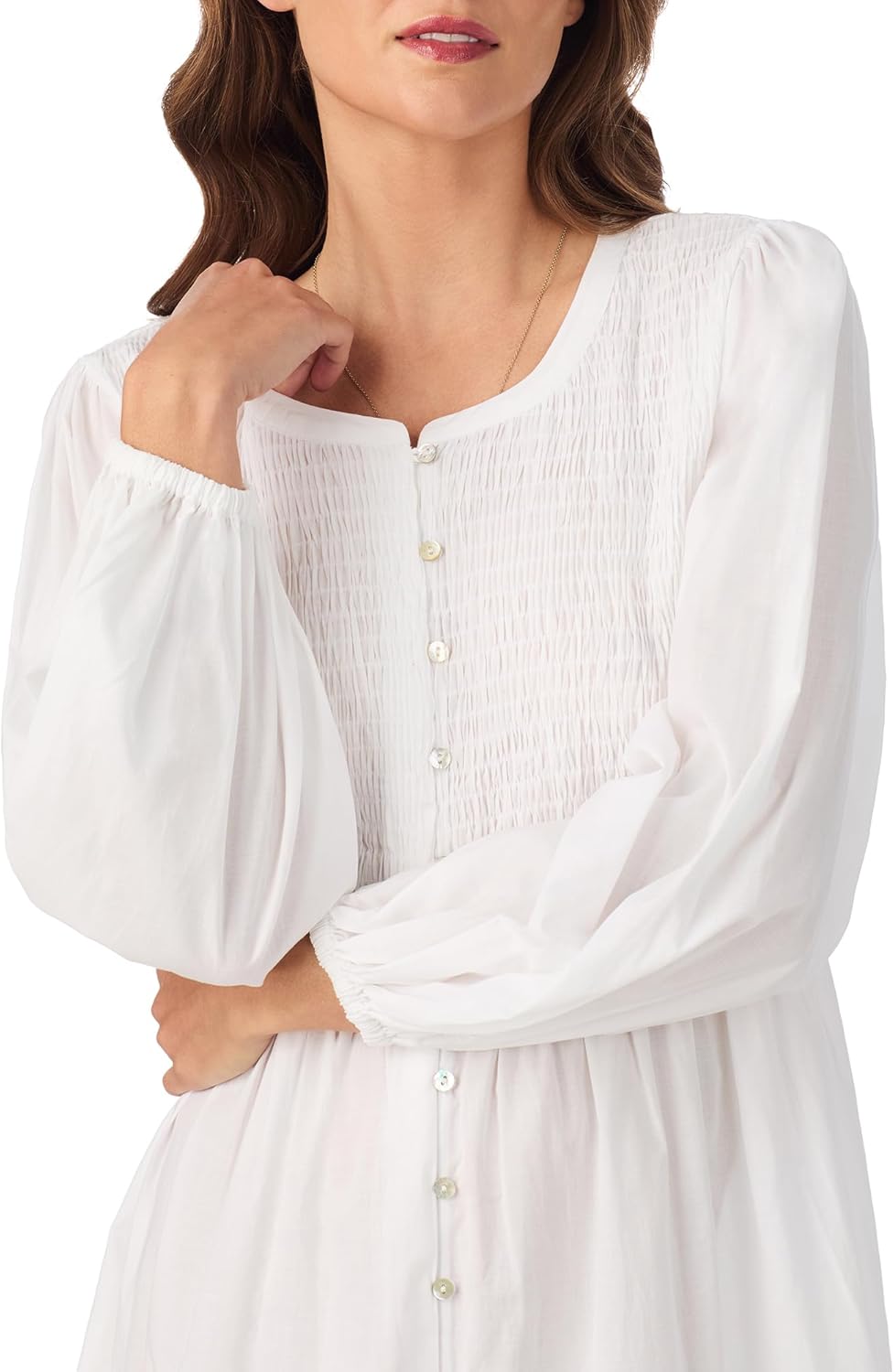 Eileen West Womens Sleepwear & Loungewear - 100% Cotton Woven Lawn Collection - Long Sleeve Ballet Button Down Nightgown - Image 2