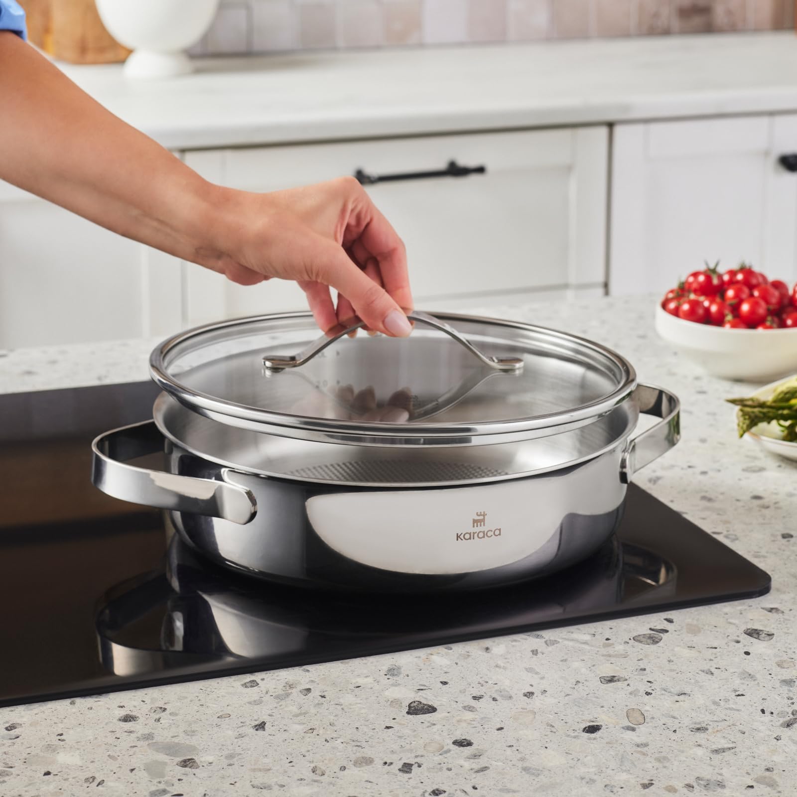 Karaca Culinara - Set di 8 pentole a induzione in acciaio INOX, 3 strati, colore: argento