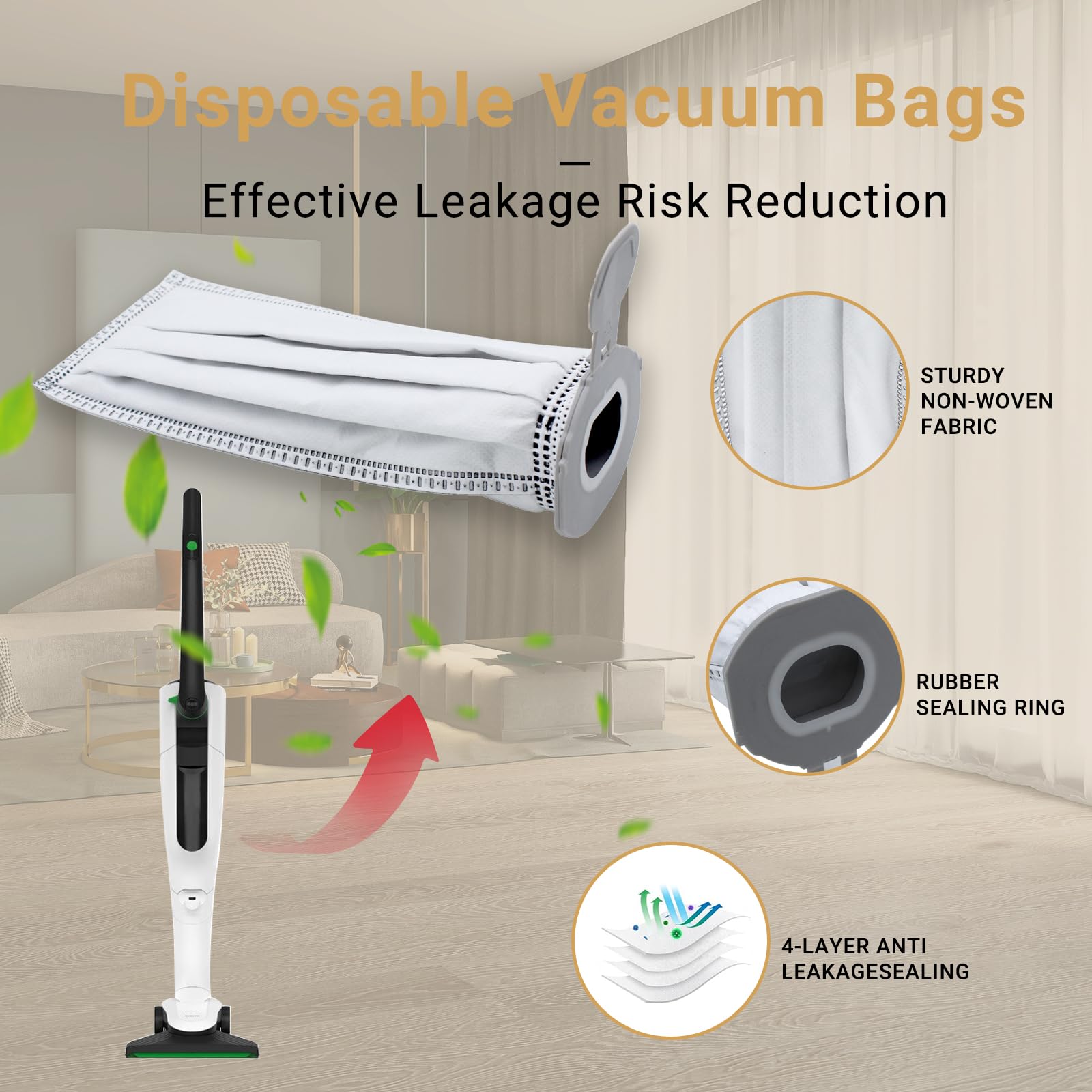 HIYOUNG 12 sacchetti per aspirapolvere Vorwerk Folletto VK7 FP7 con 4 filtri, set di accessori per aspirapolvere Vorwerk Folletto