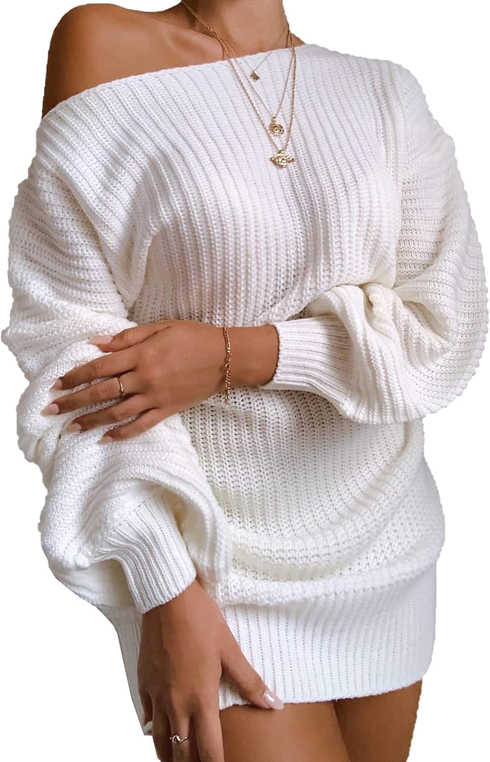 Women's Casual Oversized Off Shoulder Sweater Dresses Long Chunky Pullover Jumper