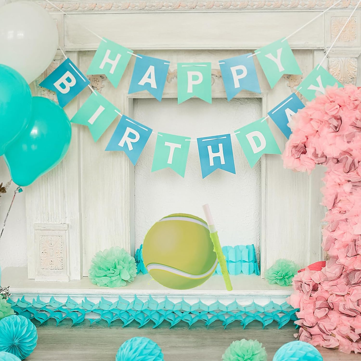 Tennis Pinata for Birthday Party Sports Theme Party Decoration with Blindfold Confetti and Sturdy Smash Indoor Outdoor Tennis Ball Pinata Favor for Family Gatherings Random Color