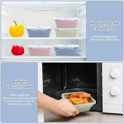 Vista 25 de Mifoci 6 Pcs Silicone Containers for Food Collapsible Food Storage Containers with Airtight Lids Stacking Leftover Foods Storage Lunch Box for