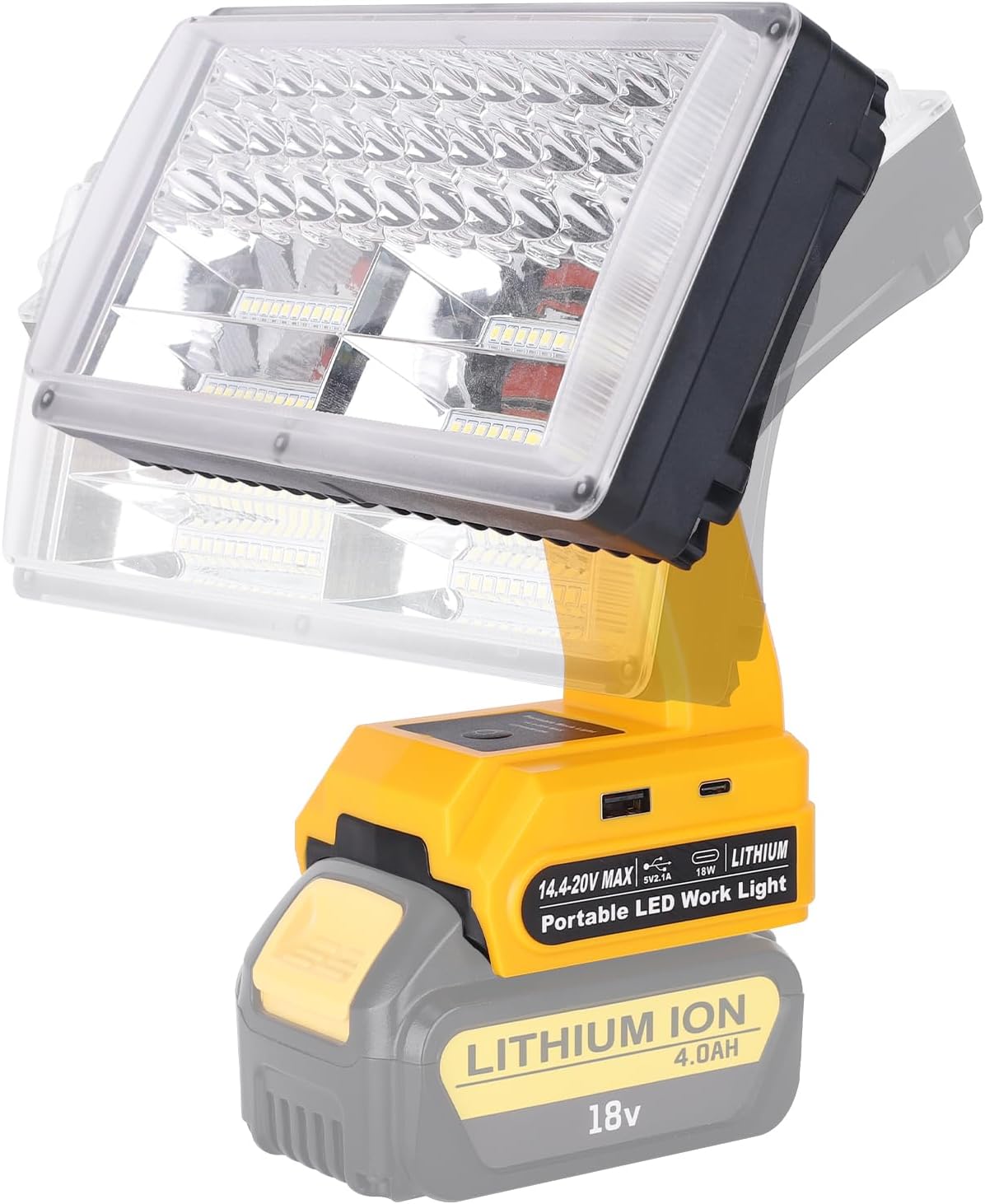 40W Flashlight for Dewalt Battery Light Powered for Dewalt 20V Max Lithium-ion Batteries, 4200LM Spotlight with USB-A/C Port, LED Work Light 110 Degree Pivoting Head Indoor Outdoor Use