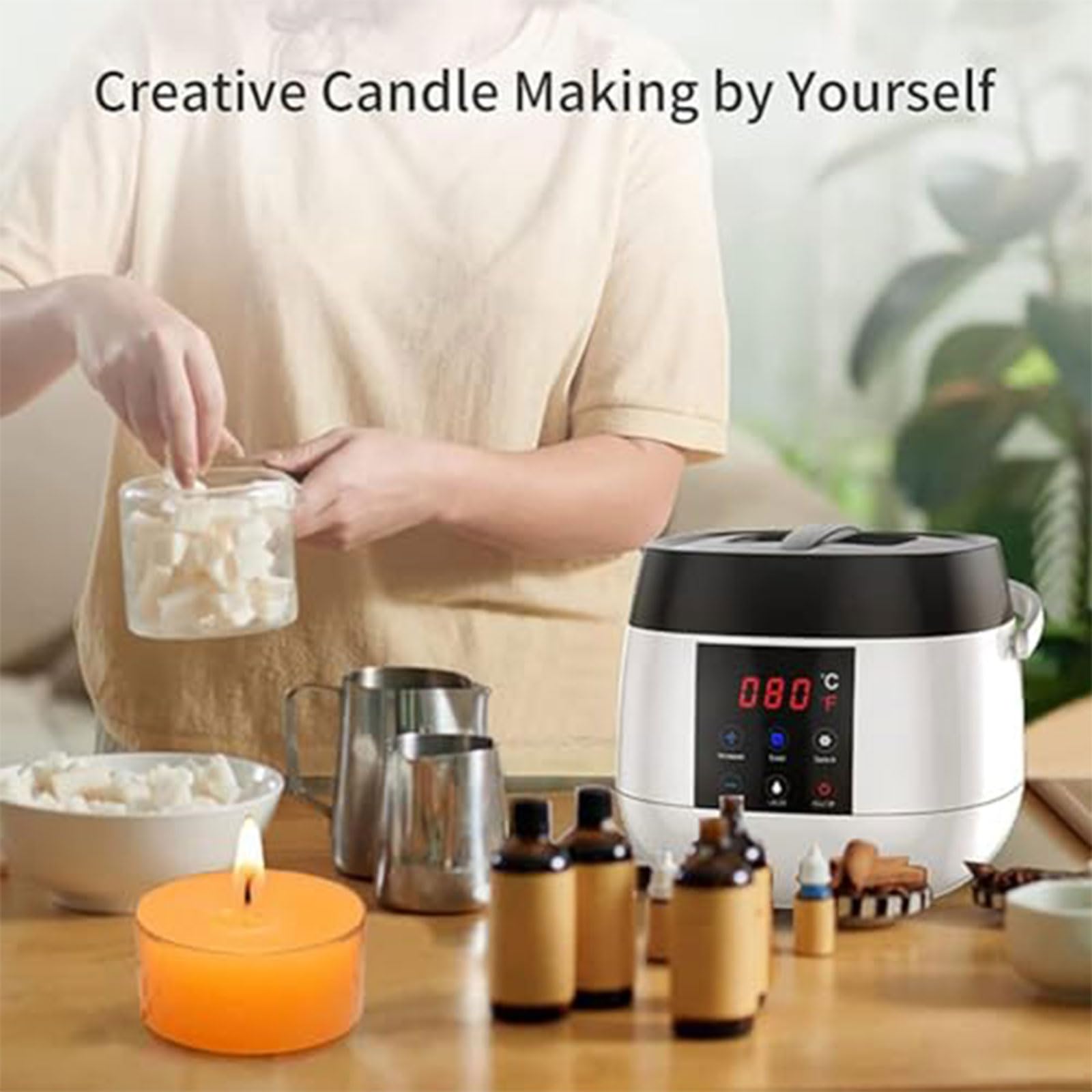 Electric Candle Wax Melting Pot, Zestaw DIY do Robienia Świec z Wyświetlaczem LED Temperatury & Funkcją Pamięci, Regulacja Temperatury 35–120℃, Mały Topielnik do Wosku Parafinowego i Kokosowego