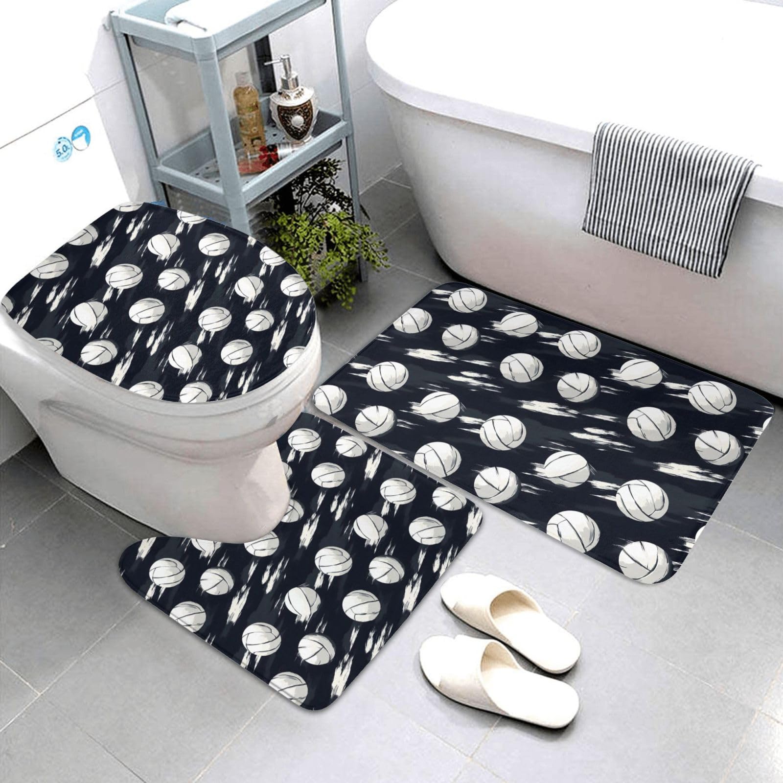 Tapis de salle de bain anti glissade lot de 3 pièces absorbant lavable pour sol sec