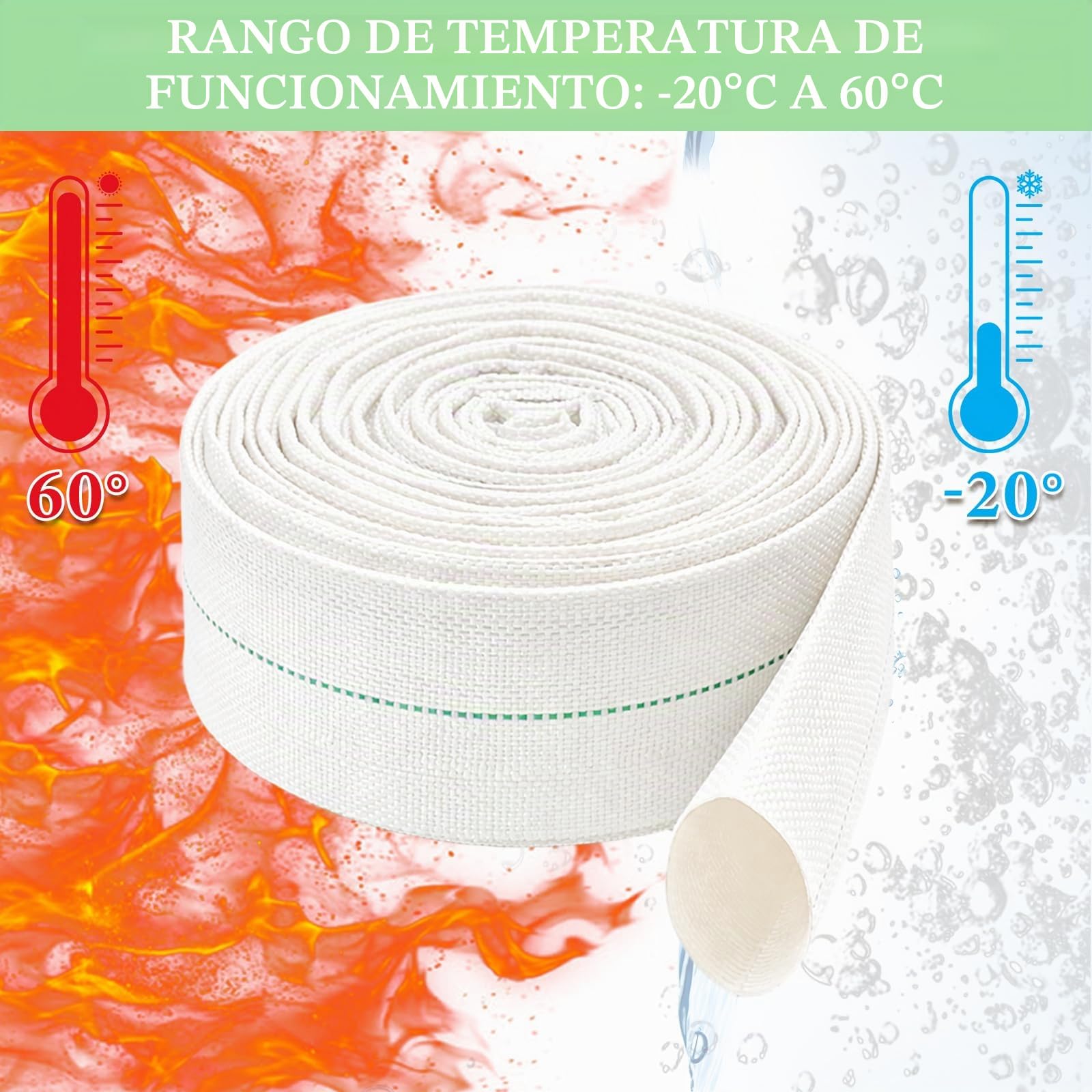Manguera Plana de Descarga 32mm (1-1/4") x 10m, Manguera de Bomba con 2 Abrazaderas y Adaptador para Vaciado de Piscina, Bombas Sumergibles y Drenaje (Blanco)