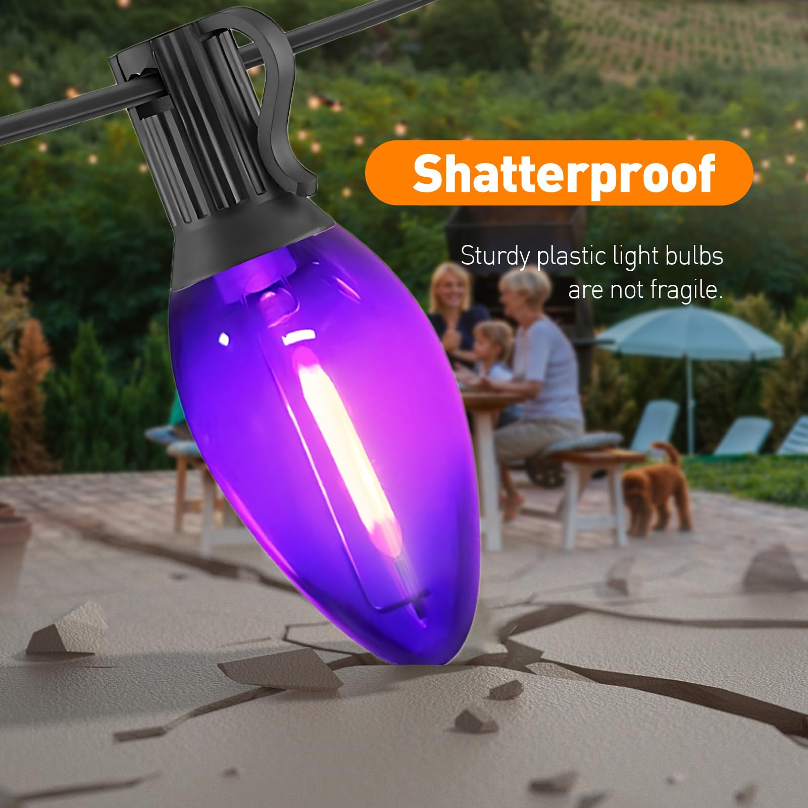 70 LED Halloween Icicle Lights - 7.5ft String With Purple & Orange Lights On Black Wire (Indoor/Outdoor)