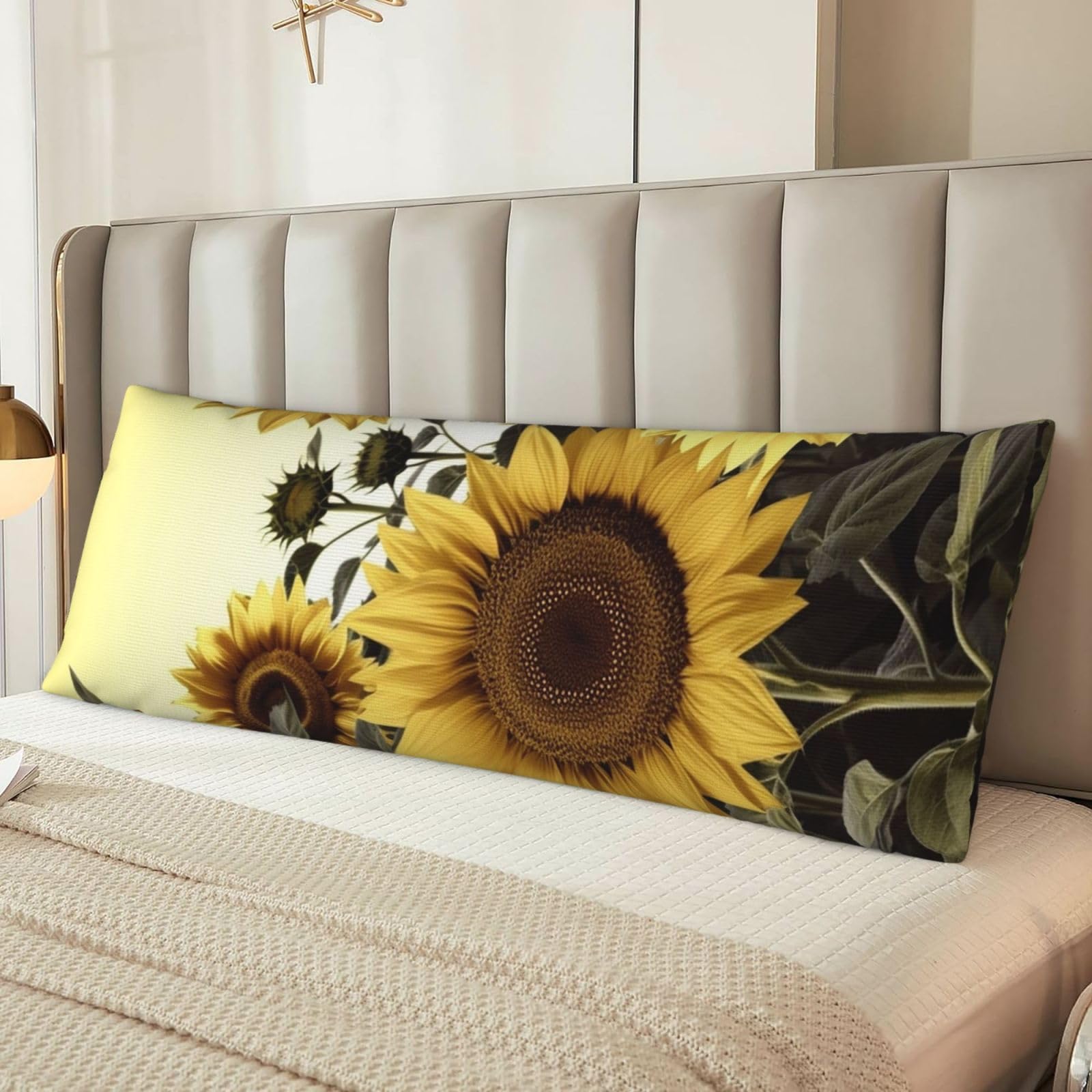 Yellow Sunflower Floral Body Pillow Case Cover, Microfiber Long Pillow Cases, Ultra Soft and Cozy Plush Body Pillowcase Decorative Long Bed Pillow Cover for Sleeping 20x54 Inches