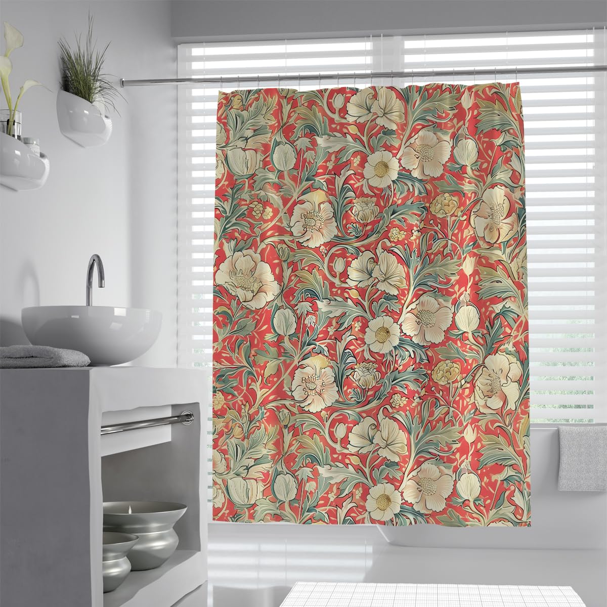 OLLIAR Home Vintage Botanical Shower Curtain with Hooks 120x200 Chinese Floral Print Waterproof Bathroom Curtain for Rustic Farmhouse Bath Room Decor