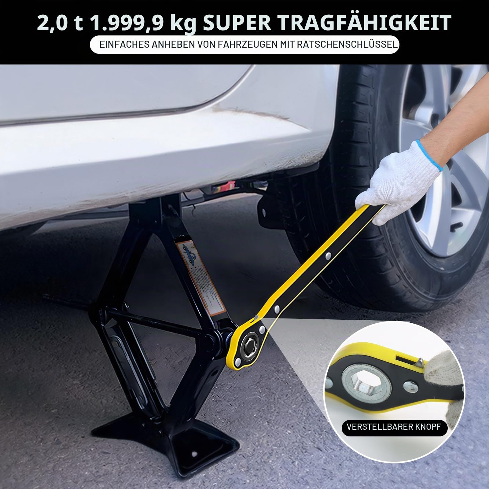Universelle Wagenheber 2T, Neues Upgrade Scherenwagenheber Set, Tragbarer Car Jack mit Radmutternschlüssel, Auto-Notfallset für SUV MPV Wartung und Reparatu