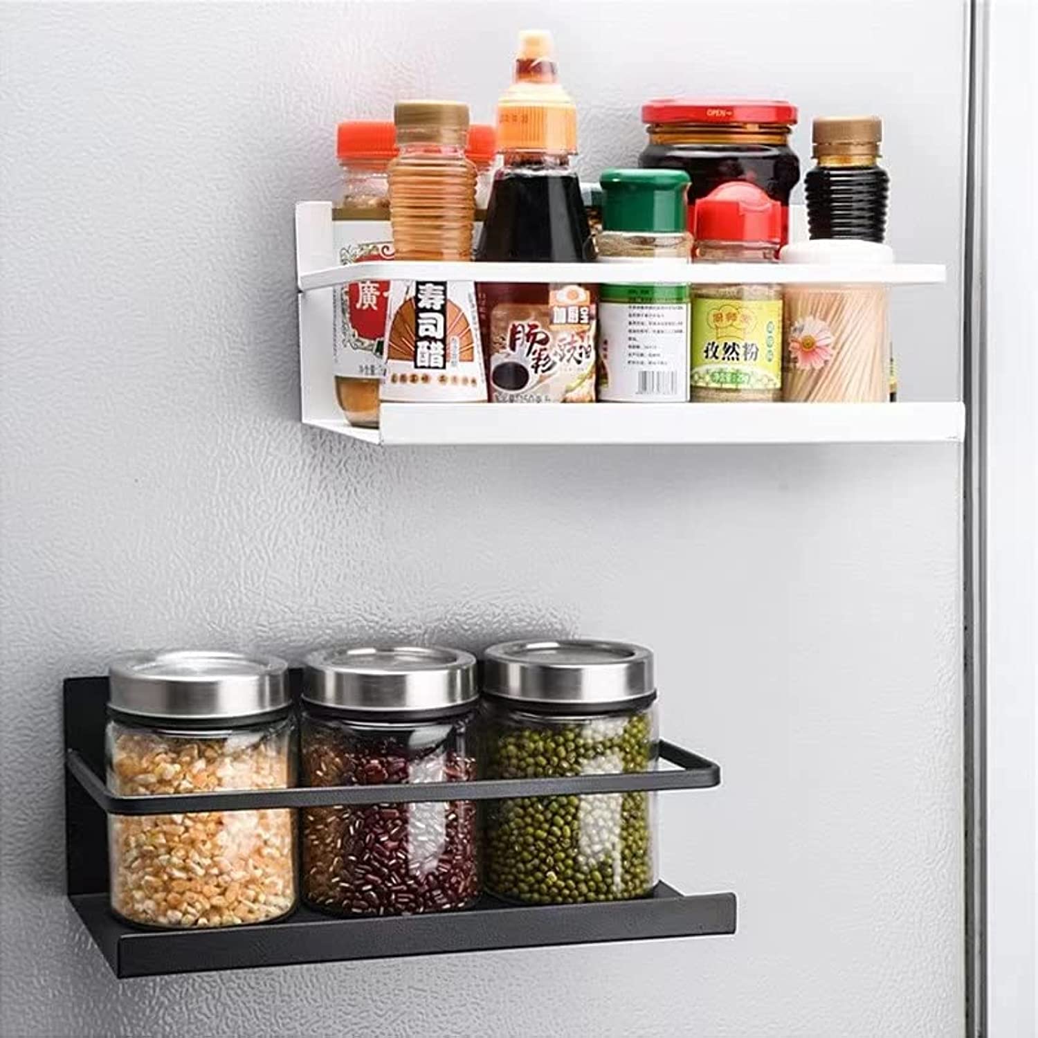 Spice Rack Organizer, Magnetic Spice Rack 2 Pack Wall Mounted Spice Rack Magnetic Shelves For Refrigerator Single Tier Refrigerator Spice Storage Shelf With Strong Magnet Refrigerator Space Saving