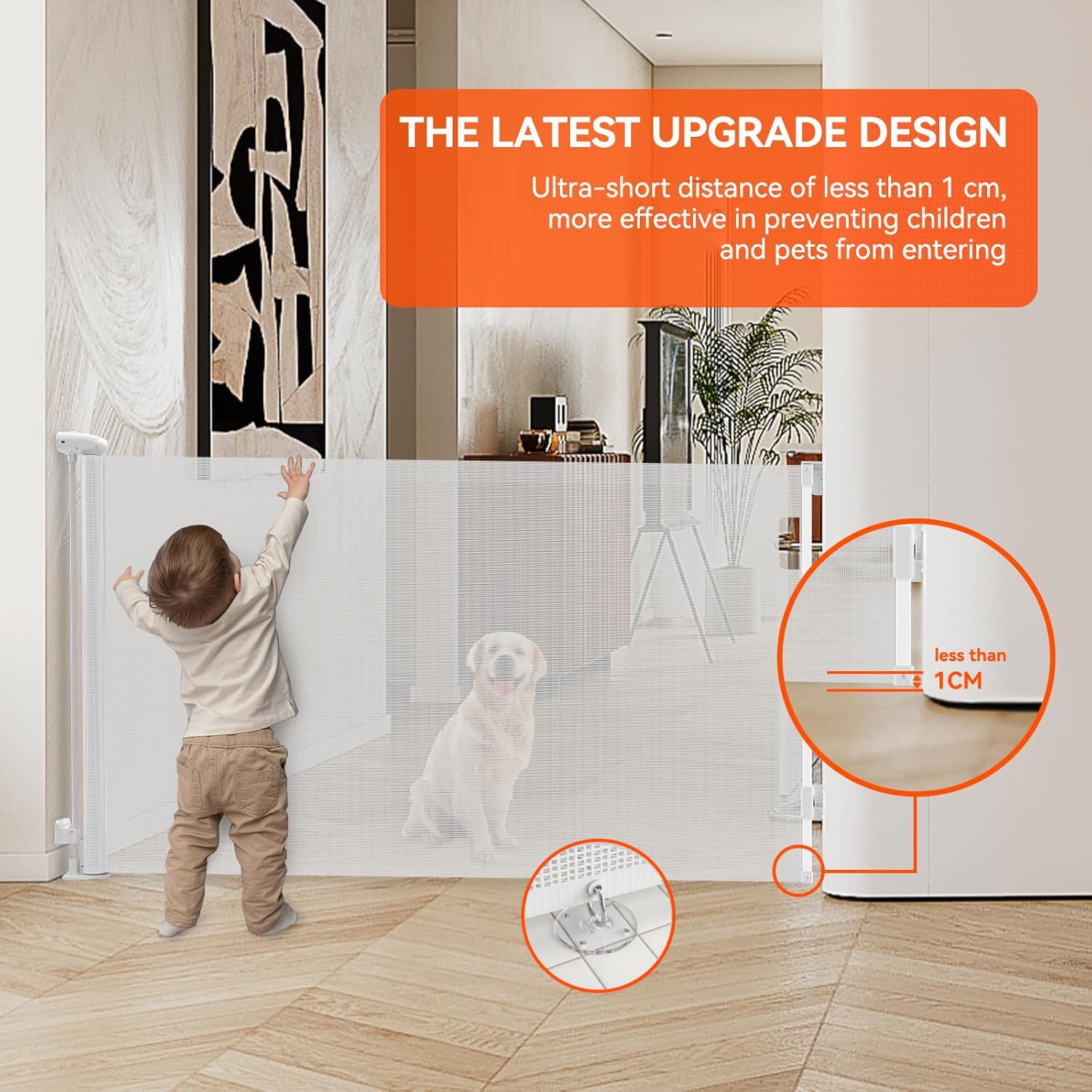 Treppenschutzgitter 0-300cm Ultraweit, Türschutzgitter Ausziehbare für Baby | 87cm hoch Treppengitter Einhändiges Öffnen für Haustiere, Babyschutzgitter für Treppen, Flure, Innen- und Außenbereich, Weiß