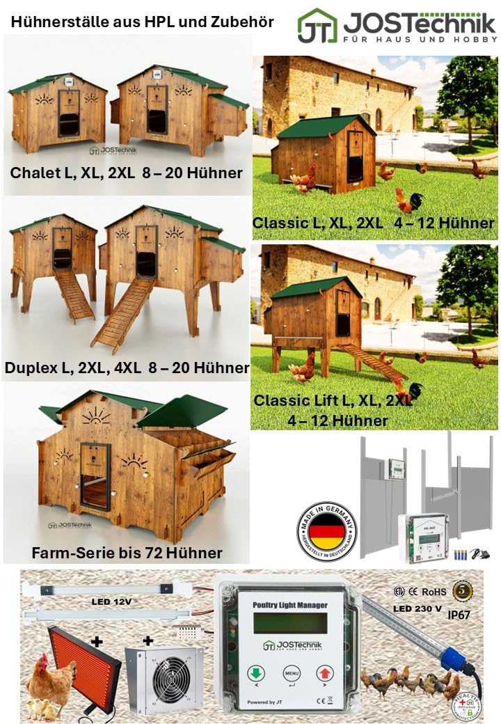 JOSTechnik - Gallinero Polly Duplex 2XL elevado 50 cm desde el suelo con escalera de HPL