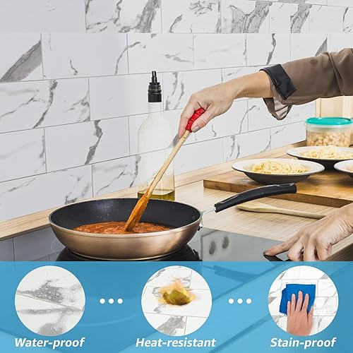 Vista 44 de Art3d 102 piezas de azulejos de despegar y pegar para la cocina y el baño, 3 x 6 pulgadas. Pegar en azulejos de metro, tablones de madera envejecida