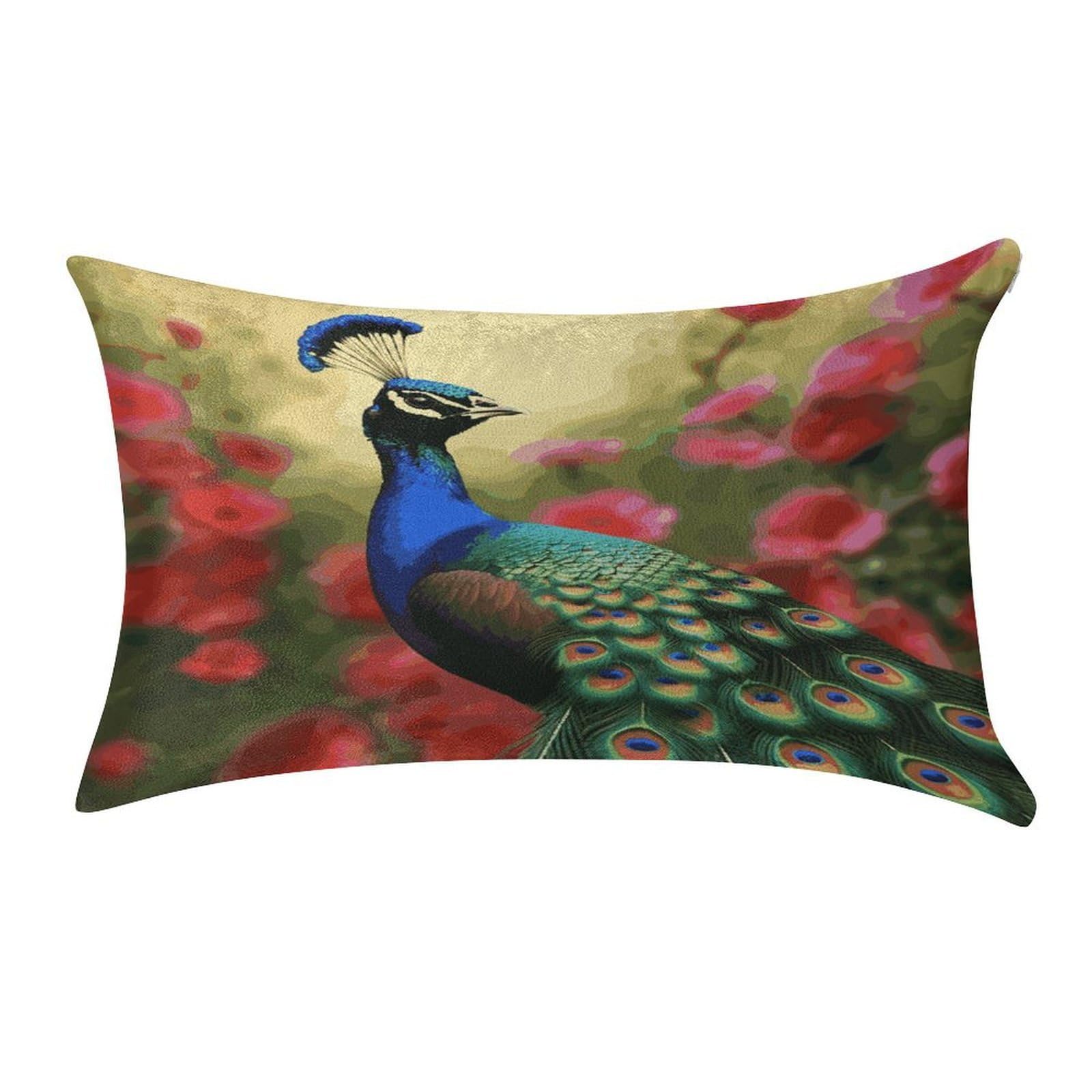 MUSM Peacock Flowers Pillow Case 12"X20" Luxury Velvet Throw Pillow Cover Fade Resistant Cozy Soft Pillowcases Pillow Protector Pillow Shams Lumbar Pillow Shells for Home&Gifts