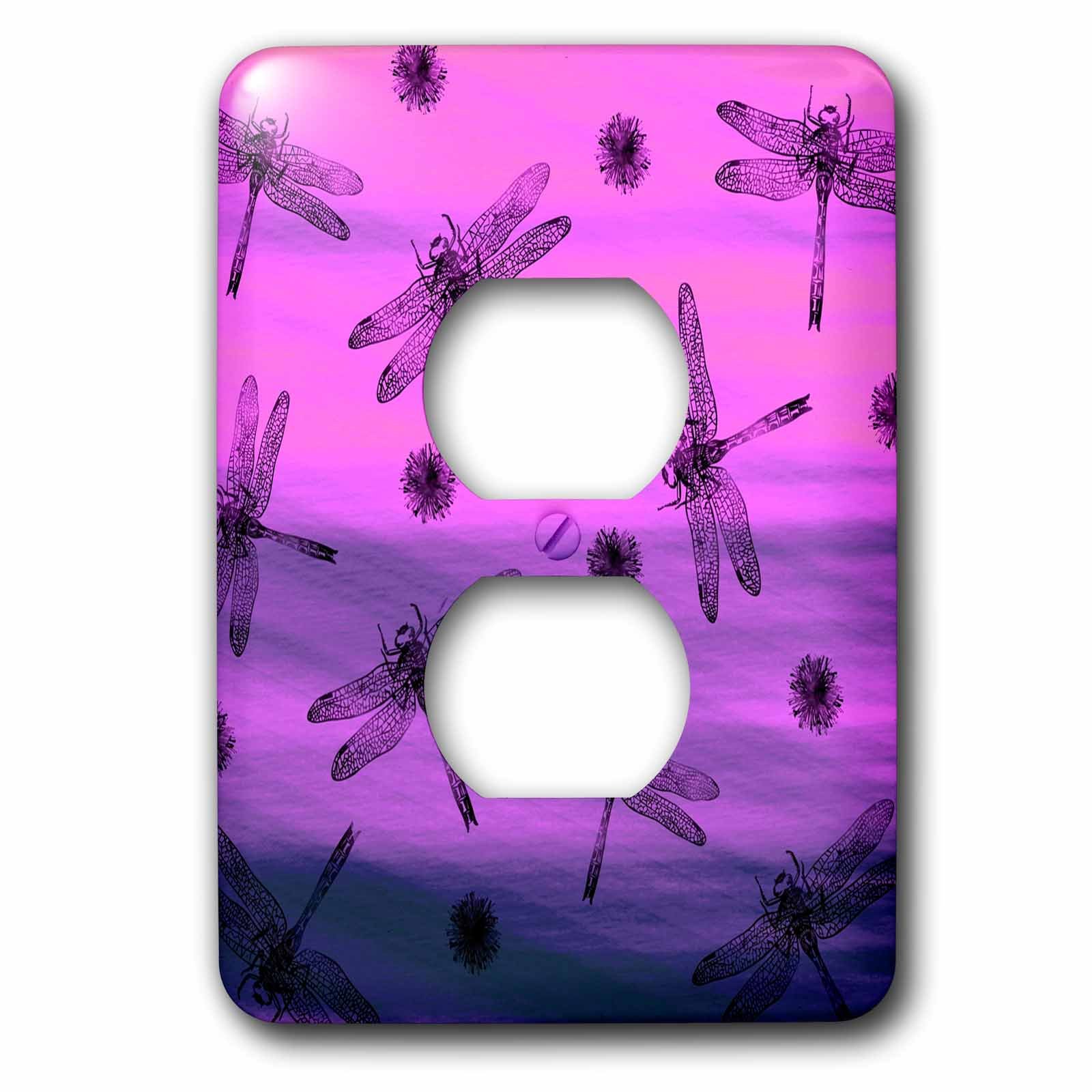 Funda para enchufe multicolor realzada con libélulas y semillas negras sobre tonos azules