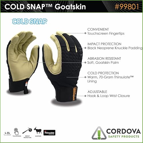Miniatura 2 de Cordova 99801 Guantes de cuero para clima frío, piel de cabra, puntas de los dedos para pantalla táctil, protección contra impactos, forro
