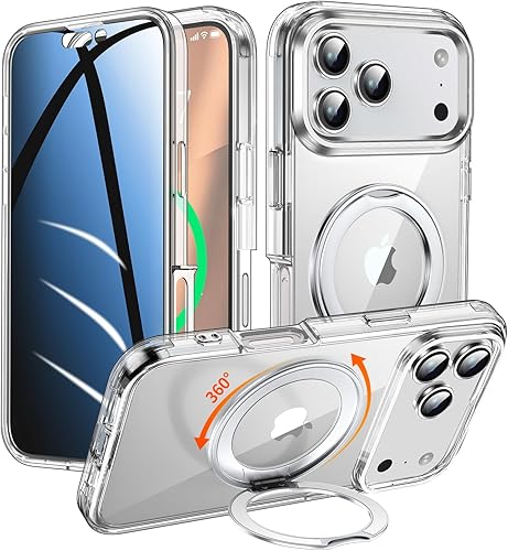 Funda de privacidad para iPhone 17 Pro con soporte de 360 protector de pantalla antimirillas integrado anillo magnético protector de cuerpo completo
