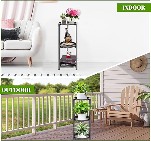 Miniatura 5 de Soporte para plantas de 3 niveles para interior, soporte alto de esquina de metal negro para múltiples plantas, estante para macetas al aire libre