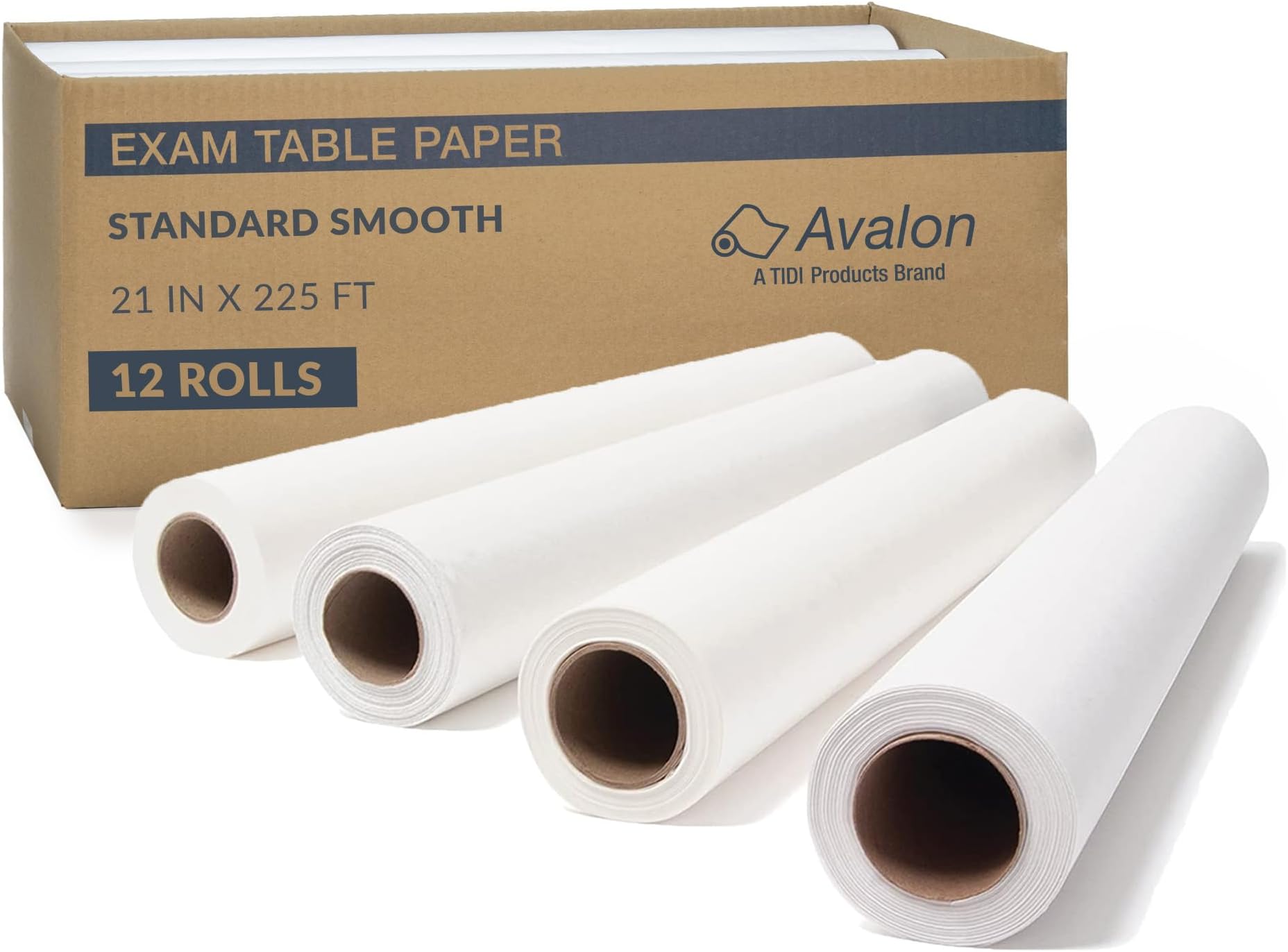 517 Avalon Exam Table Paper, White, 21” x 225’ (Pack of 12) ― Standard Smooth Paper ― Hygienic Barrier ― for Medical Offices, Exam Rooms, Daycare Centers, Spas, Tattoo Studios ― Medical Supplies