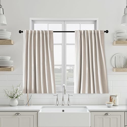 Miniatura 19 de UHITECH Cortinas Opacas de Lino Natural para Sala de Estar/Dormitorio Ventana Pequeña 54 Pulgadas de Largo Juego de 2 Paneles Cortina Opaca Pestaña