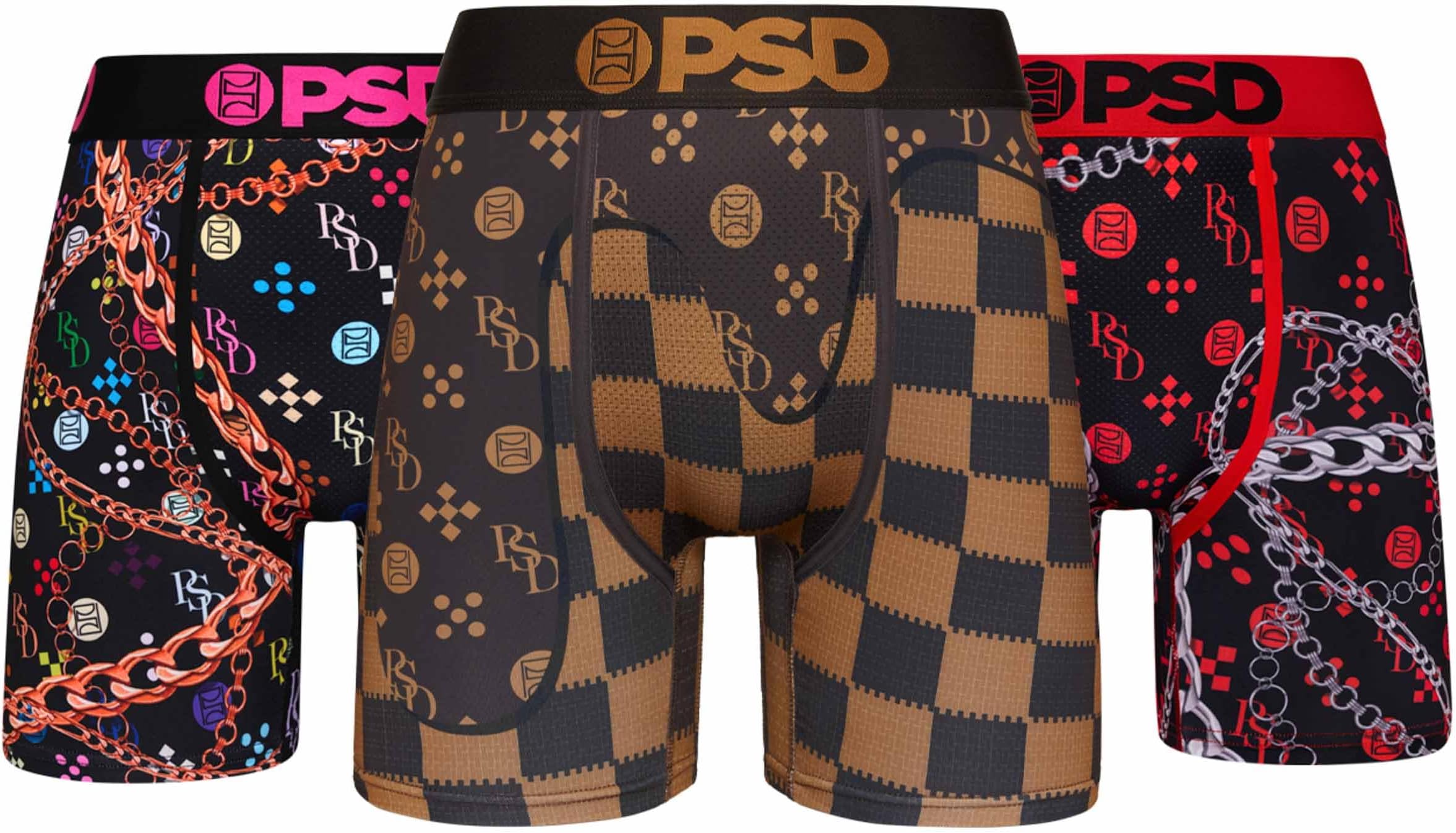 Underwear Men's Monogram Luxe Mid Length Boxer Brief 3 Pack, Multi, S