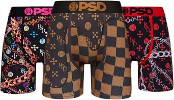 PSD Underwear Mens Monogram Luxe Mid Length Boxer Brief 3 Pack, Multi, S