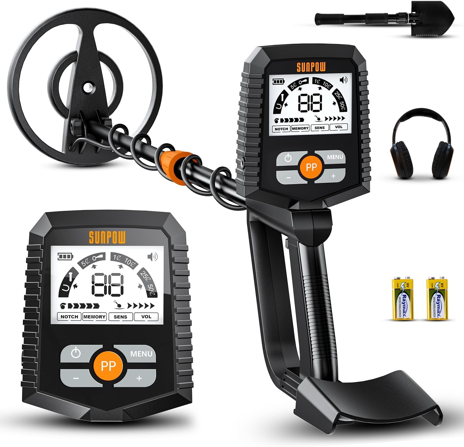 SUNPOW Metal Detector for Adults & Kids, Waterproof Metal Detector for Gold Detecting, Stable Anti-interference, Big LCD Display, 4 Modes, IP68 Search Coil