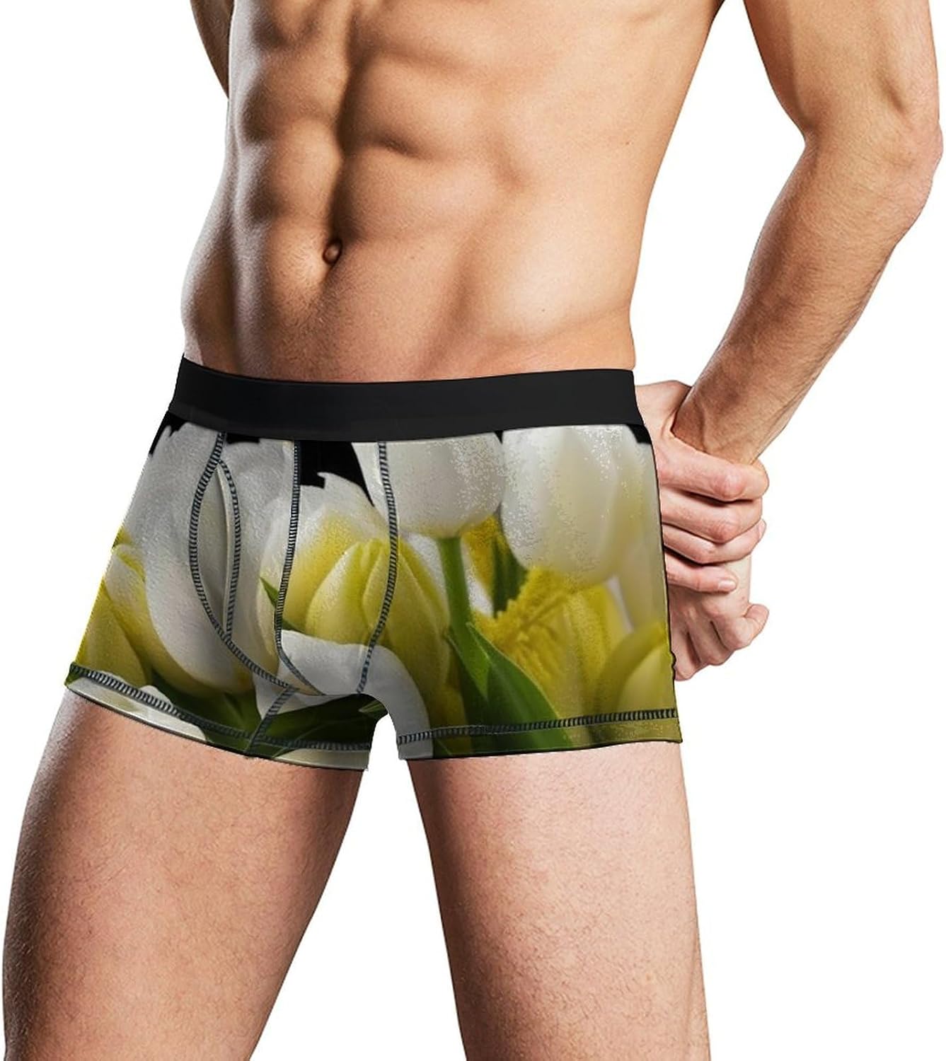 Different Flowers Mens Boxer Briefs Short Breathable Underwear Trunks Soft Moisture-Wicking Boxer Shorts Novelty Underpants 2XL White