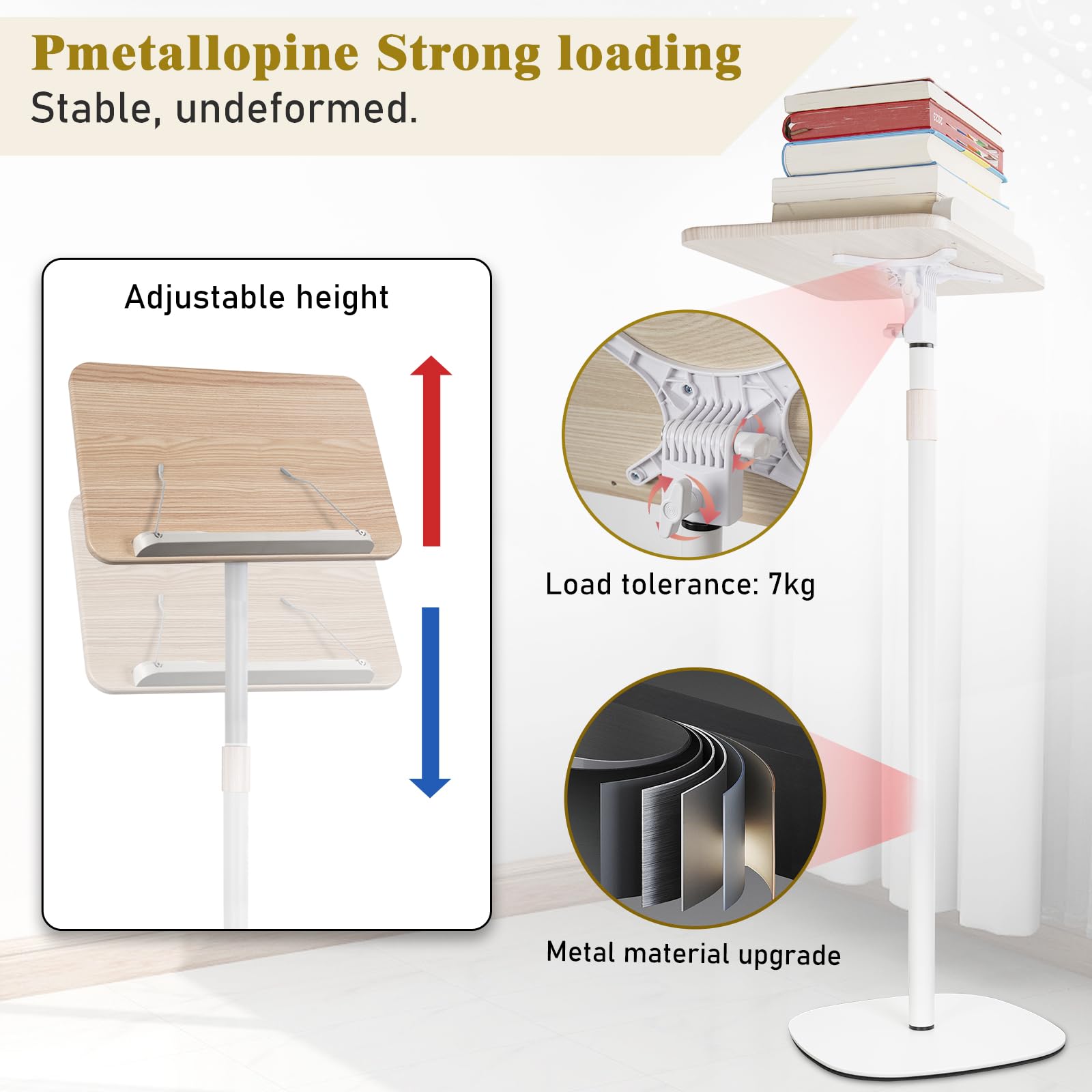 Leggio Pieghevole In Legno Regolabile - Per Libri E Tablet, 8 Angolazioni, Fermalibri
