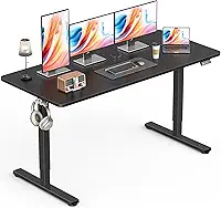 Mesa de pé, mesa de pé elétrica ajustável em altura, 139 x 61 cm, mesa de escritório em casa com placa de emenda, moldura preta/parte superior preta