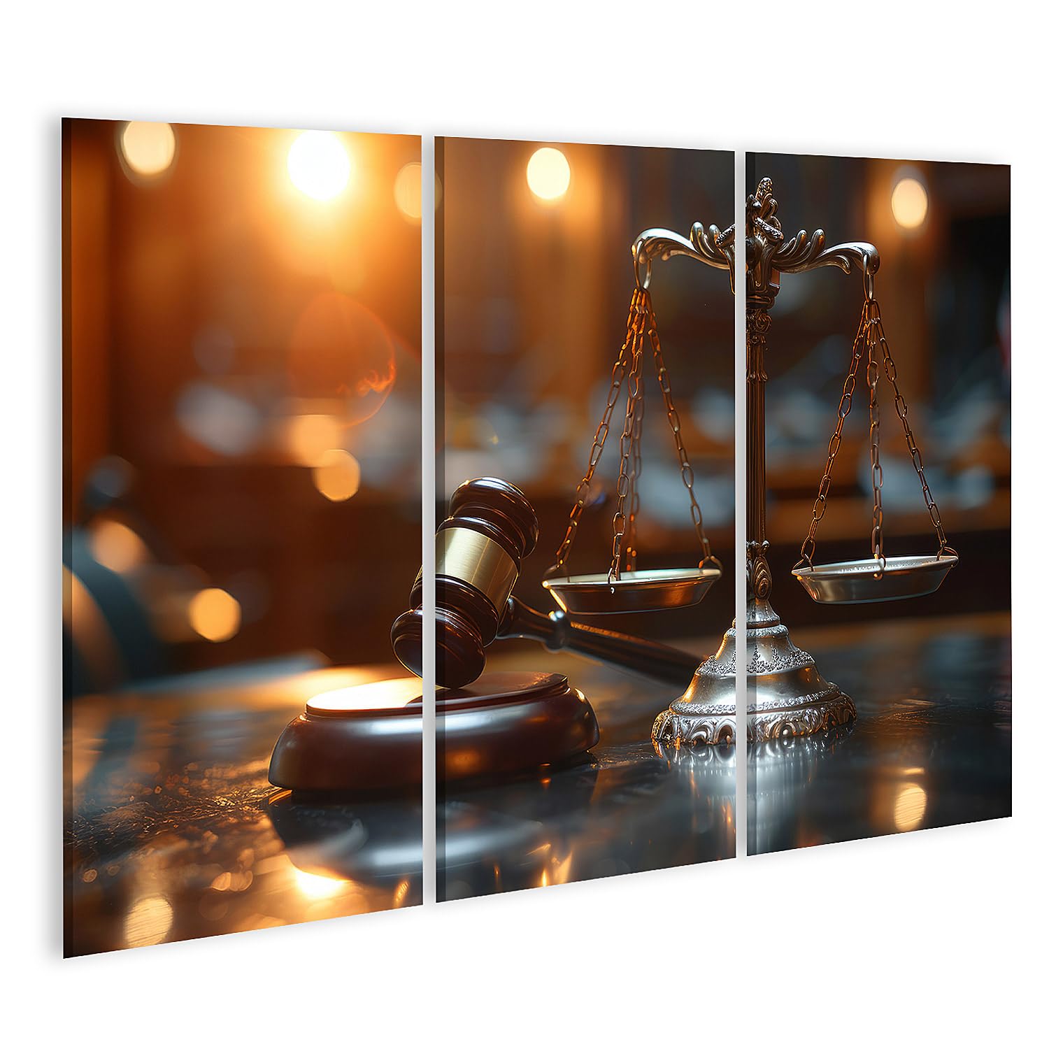 islandburner Quadro su tela della sala del tribunale: Richterhammer e scale simboleggiano la giustizia studio legale su tela
