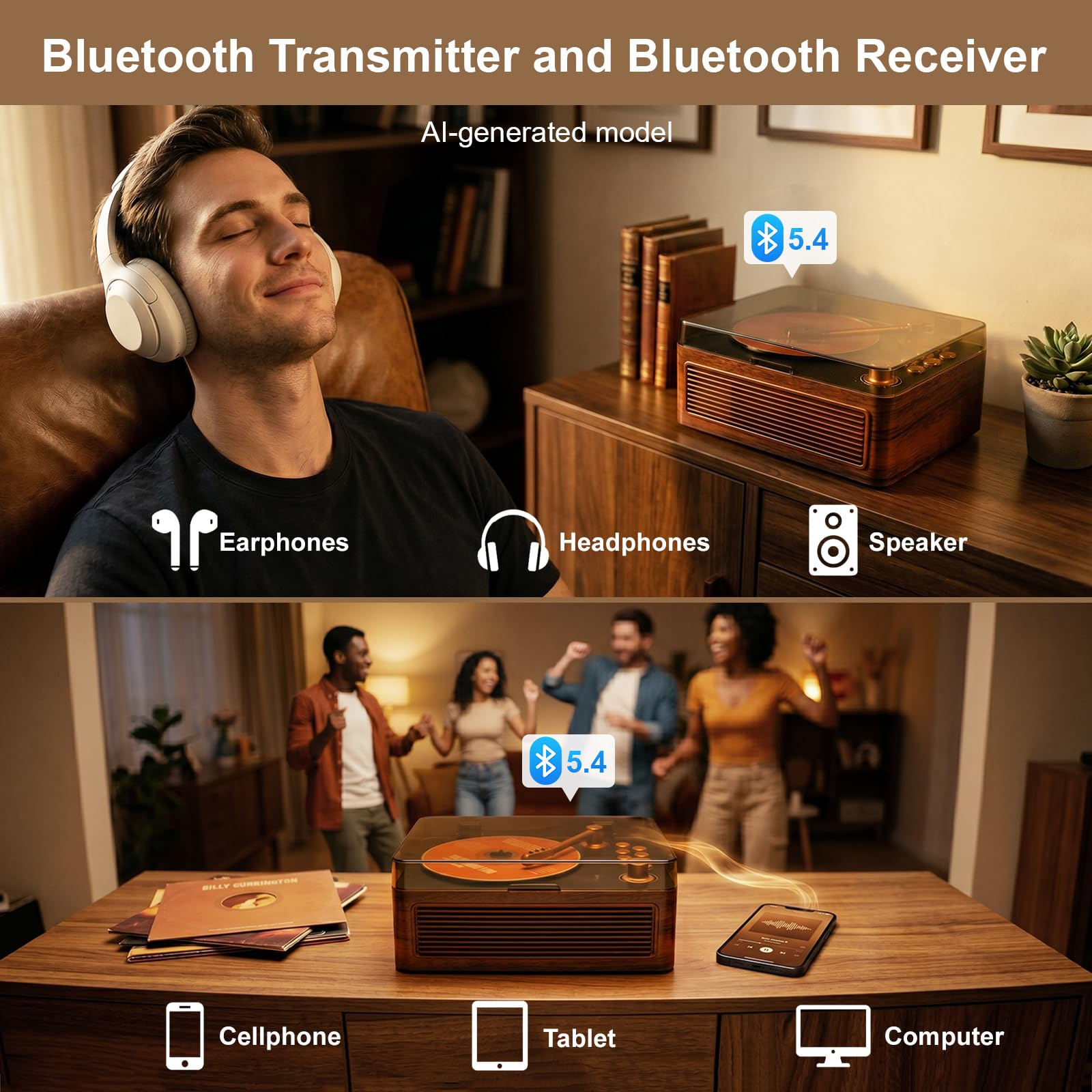 Gueray Tragbarer CD Player Bluetooth CD-Player mit Lautsprecher & Radio & Fernbedienung Unterstützt USB/AUX Wiedergabe Kopfhöreranschluss Walnussholz
