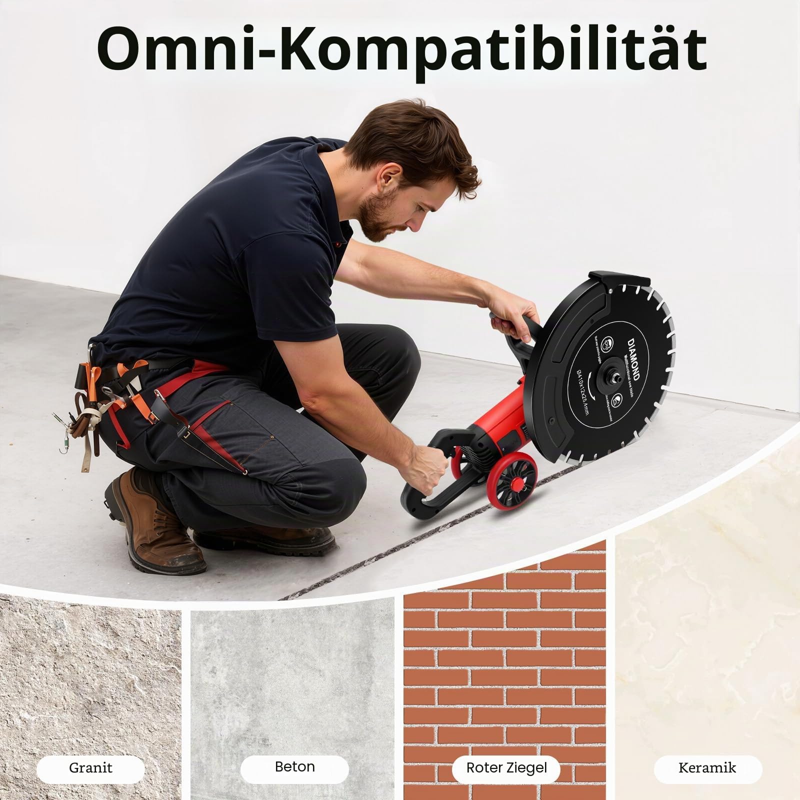 Elektrisch Betonsäge 4000W Nassschneider Pflastersteine Steintrennmaschine mit 410mm Sägeblatt 165mm Schnitttiefe Steinsäge mit Wasserrohr, Wasserpumpe Betonschneider für Stein, Beton, Granit