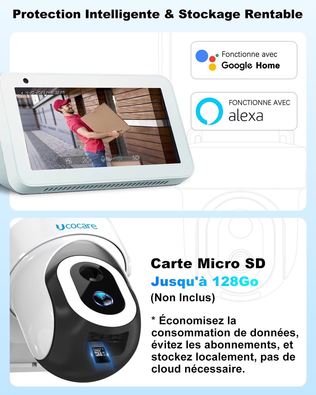 UCOCARE 4G LTE Camera Surveillance Solaire Exterieure sans Fil