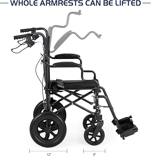 Miniatura 3 de Medwarm Silla de ruedas ultraligera de transporte de peso para adultos y niños, pesa solo 22 libras, silla de ruedas plegable de viaje con frenos de