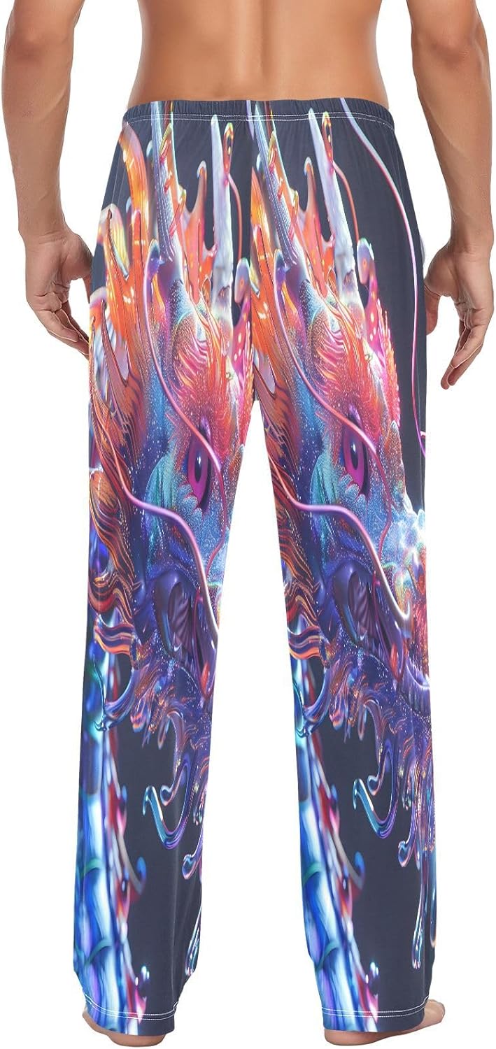 ALAZA Rainbow Chinese Dragon Men's Pajama Pants Men Cotton Pajama Bottoms with Pockets, S