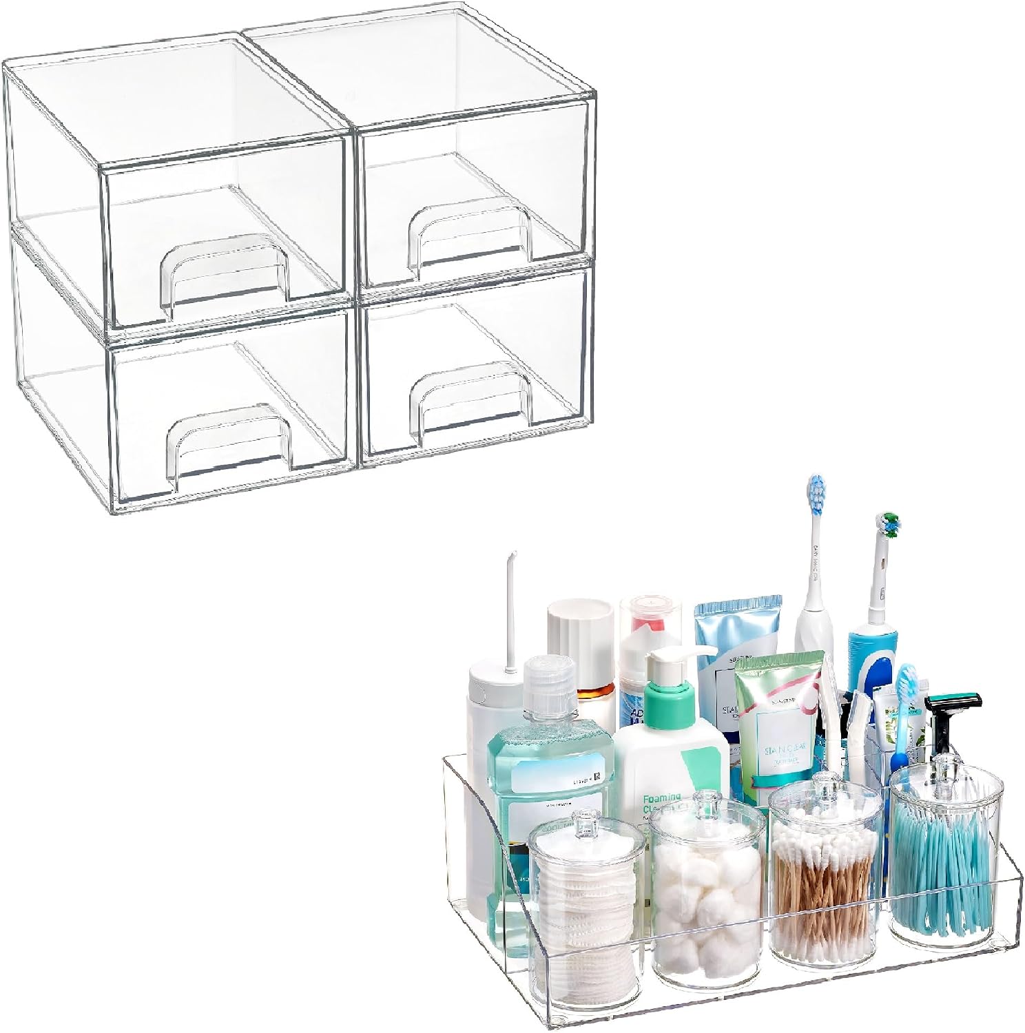 Vtopmart 4 Pack Stackable Drawers with 5 Pcs Oral Care Organizer