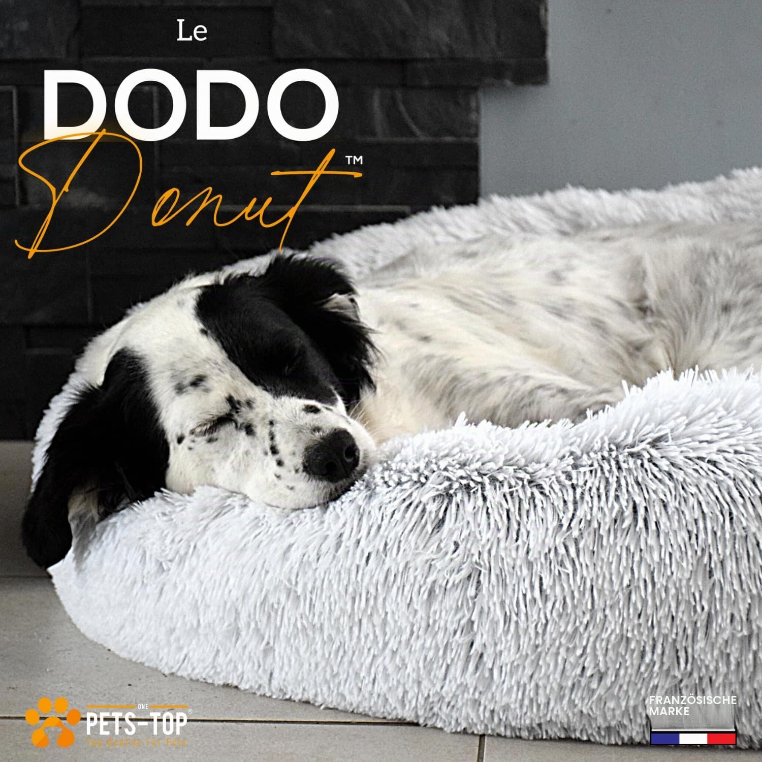 One PETS-TOP® Hundekörbchen Waschbar Fluffy – Donut Hundebett Flauschig mit Abnehmbarem Bezug – Hundebett Rund für Kleine & Große Hunde – Hundekissen Waschbar Anti-Stress – 115cm Durchmesser Perlgrau