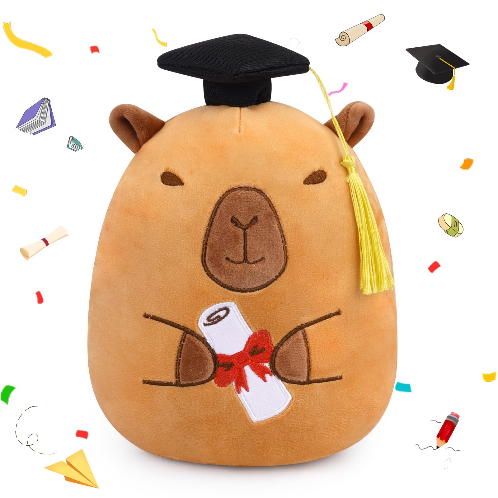 Photo 1 of FVNPIHAM Graduation Capybara Plush Toy, 8 Inch Capybara Stuffed Animal with Cap Graduation Gifts for Kids Him Her, Class of 2026 Graduation Gifts for Kindergarten High School College