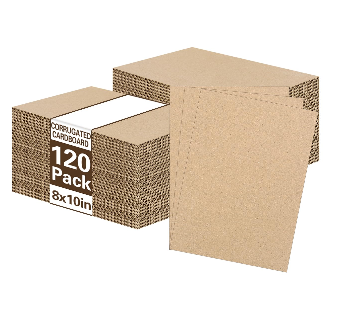 View 1 of 120 Pack Corrugated Cardboard Sheets 8 x 10 Inch, Kraft Cardboard Sheets for Crafts, DIY Projects, Art Supplies, Packaging Inserts and Printing