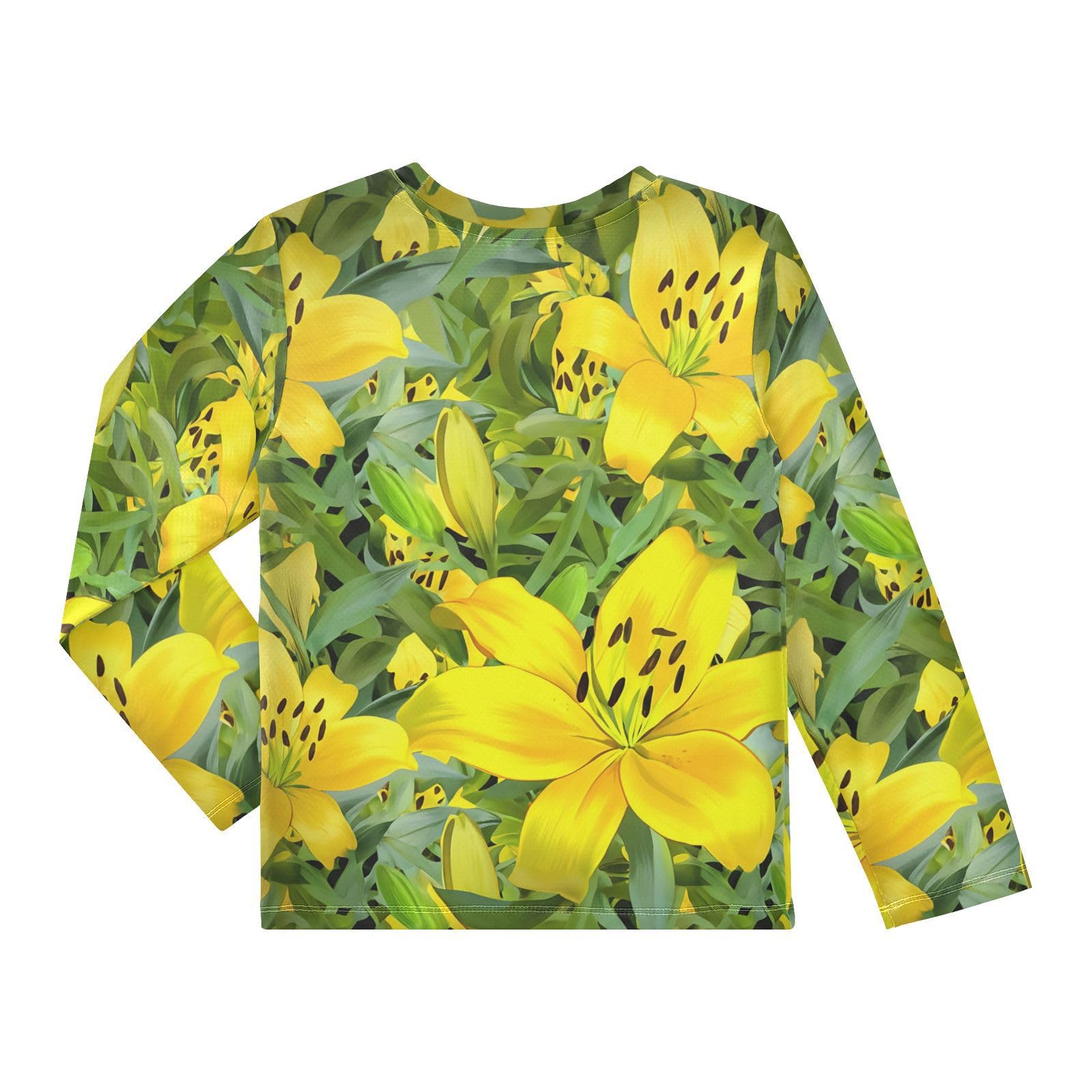 Yellow Flower Green Leaves Rash Guard Shirt for Boys Sun Protection Shirt for Swimming Pool Beach UPF50+ 7-8T