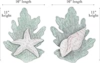 Vista 7 de T.I. Design Estrellas de mar de madera tallada a mano y concha de turbante en arrecife Juego de 2 decoración de pared de playa con conchas costeras