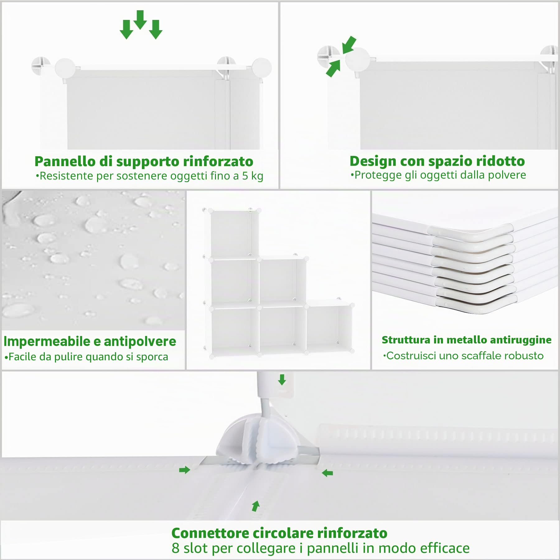 C&AHOME Organizzatore di contenitori a cubo, scaffali a 6 cubi, armadio, scaffale modulare in plastica fai-da-te, ideale per camera da letto, soggiorno, ufficio, 36,6 "L x 12,4" L x 36,6 "H Latteo
